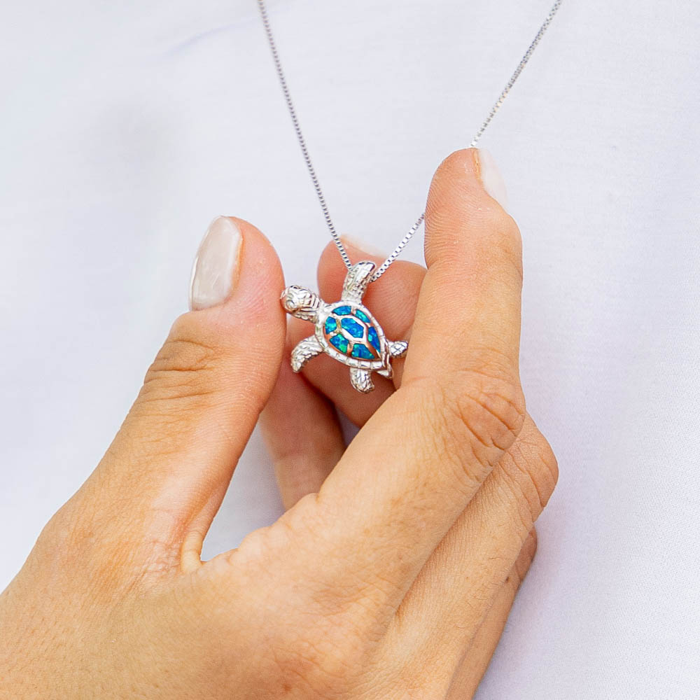 POPLYKE 925 Sterling Silber Halskette – Meeresschildkröten-Anhänger Mit Blauer Emaille, 18+2 Zoll